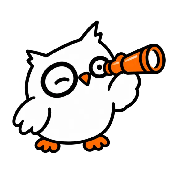 The original RAEN owl looking through an orange telescope
